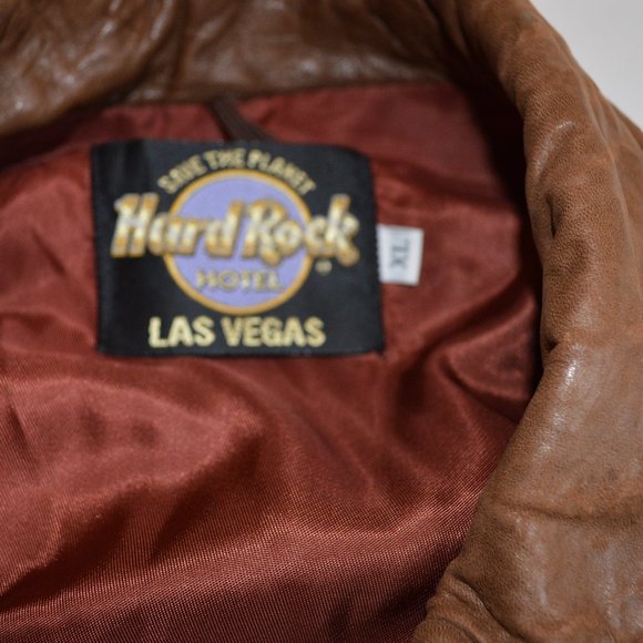 Vintage Hard Rock Hotel Leather Bomber Jacket-  Men's XL - Picture 3 of 9